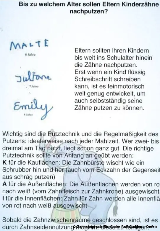 Vorschau des Eltern-Infoblatts: Wie lange sollten Eltern nachputzen?